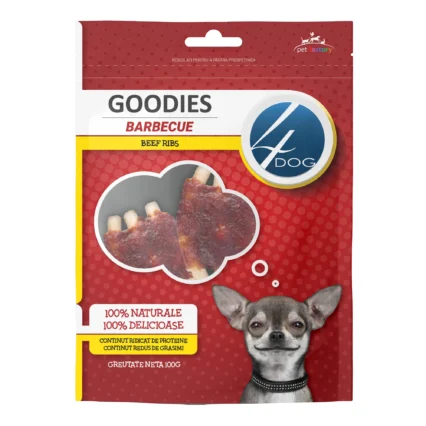 Recompense pentru Caine Adult, 4DOG GOODIES Barbecue, Coaste de Vita, 100g