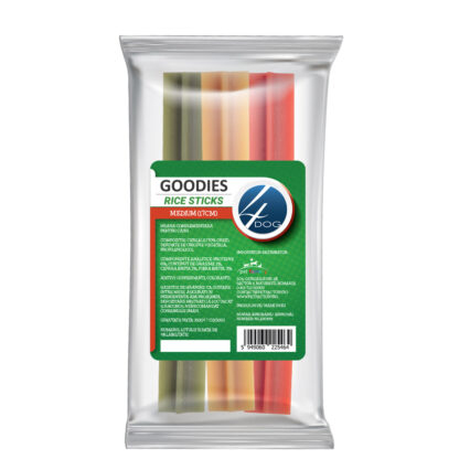 Recompense pentru Caine Adult, 4DOG GOODIES, Sticks din Orez, Talie Medie, 17 cm, 3 bucati punga