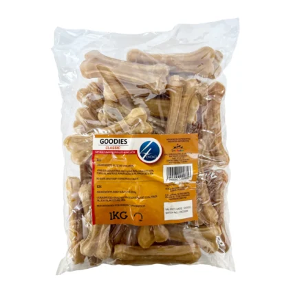 Recompense pentru Caine Adult, 4DOG, Oase din Piele Presata, 10cm, 1kg