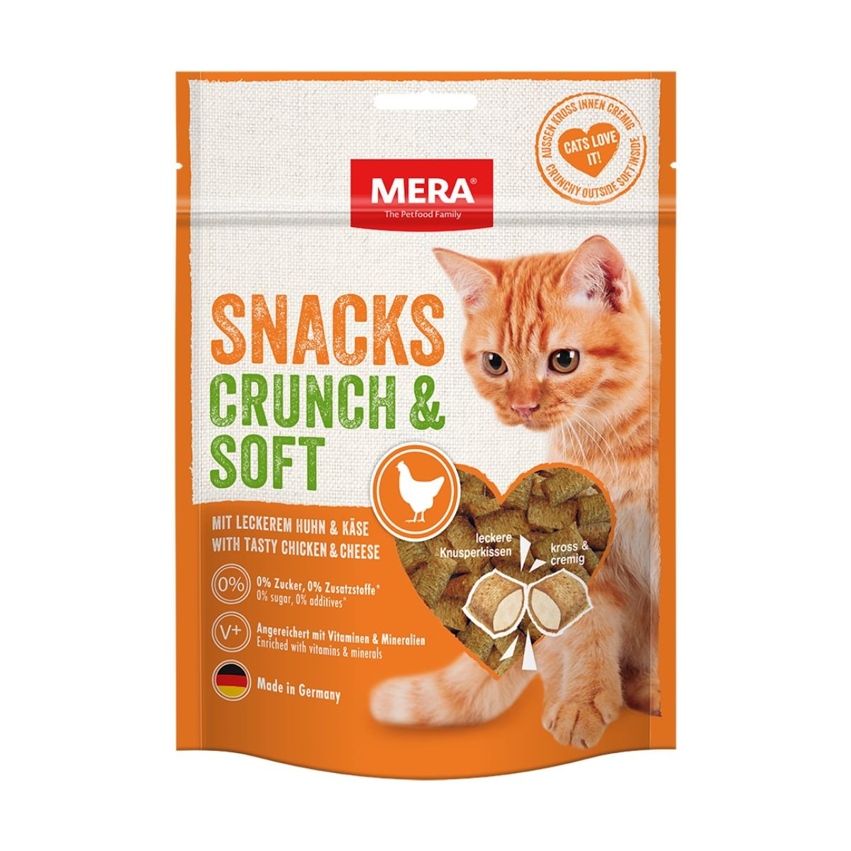 Recompense pentru Pisica Adult, MERA Crunch Soft, Pernute, Pui, 200g