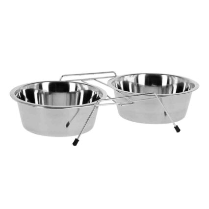 Castron Dublu, 4DOG, Inox, Suport Antiderapant Inclus, 2x0.95L