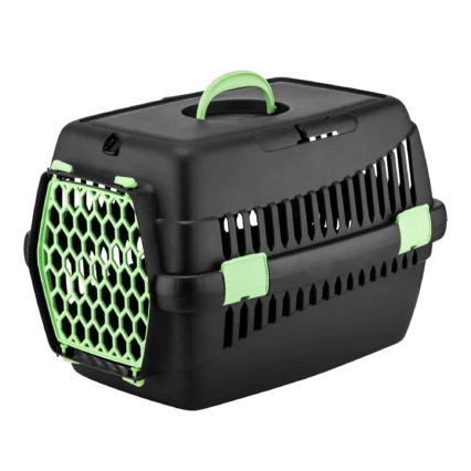 4DOG DELUXE Cusca de Transport, Neagra cu Usa Verde, 49x35x32.5cm ,   DELISTAT