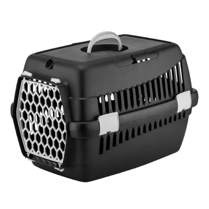 4DOG DELUXE Cusca de Transport, Neagra cu Usa Gri, 49x35x32.5cm