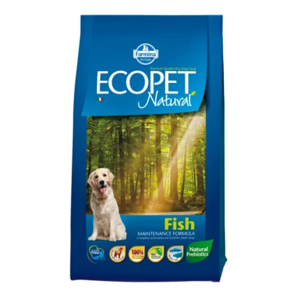 ECOPET NATURAL Hrana Uscata Caine Adult, Talie Medie, Peste, 2.5kg