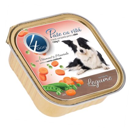 Hrana Umeda Caine Adult, 4DOG Pate, Vita cu Topping de Legume, 150g
