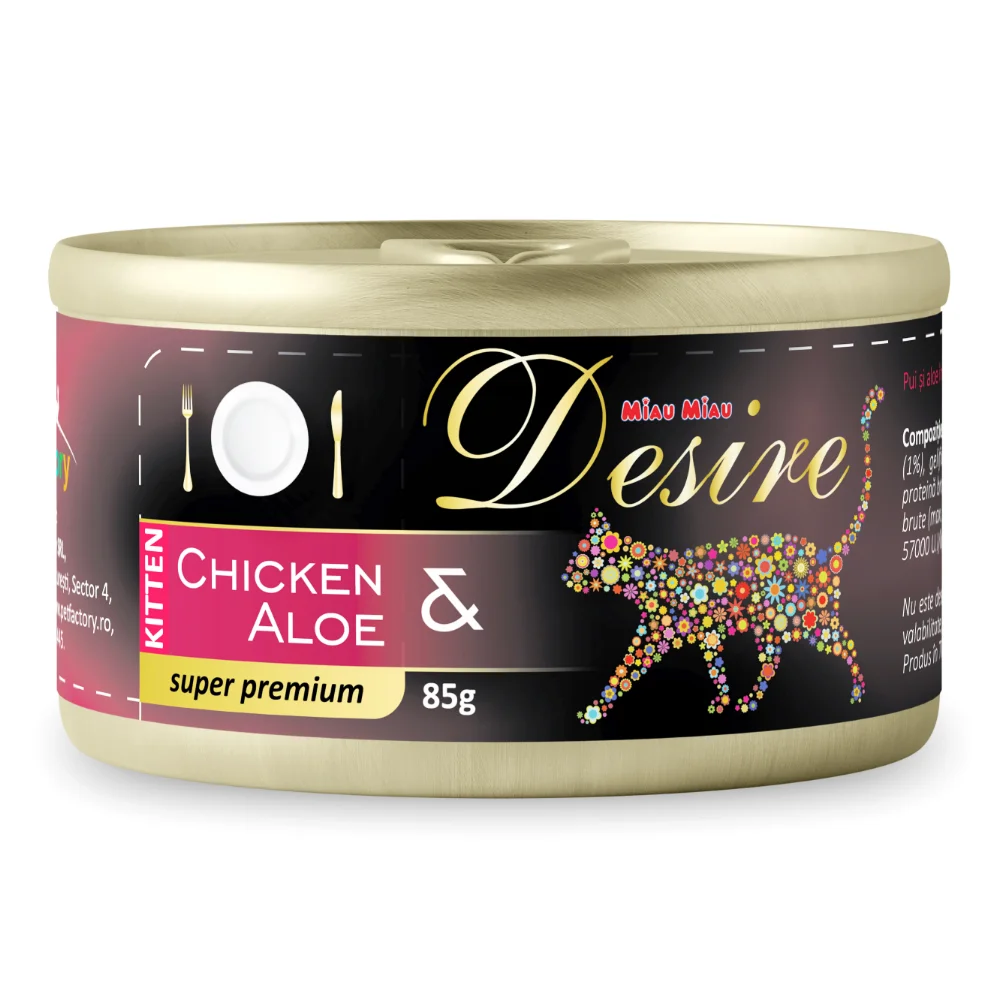 DESIRE Conserva, Hrana Umeda Pisica Junior, Pui File si Aloe in Gelatina, 85g