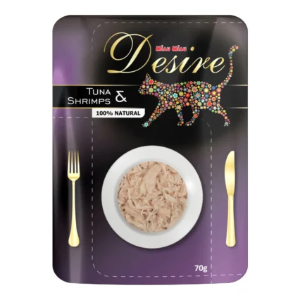 DESIRE Plic, Hrana Umeda Pisica Adult, Ton File si Creveti in Supa, 70g