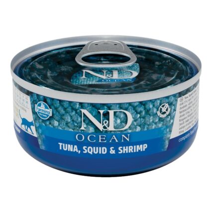 ND Ocean, Hrana Umeda Pisica Adult, Ton, Calamar si Creveti, 70g