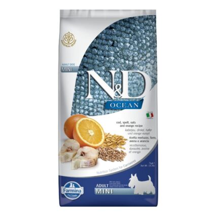 ND Ocean, Hrana Uscata Caine Adult, Talie Mica, Cod, Alac, Ovaz si Portocala, 7kg