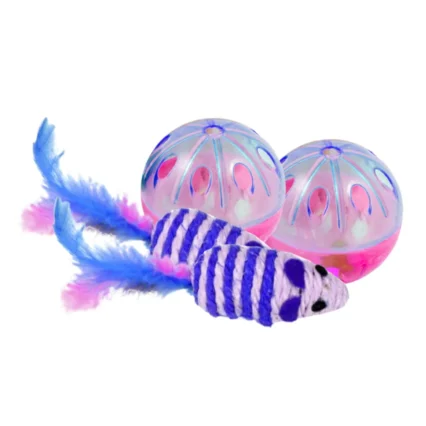 MIAU MIAU Jucarie pentru Pisica, soricel si Minge, 4 bucati