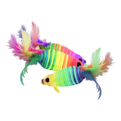 MIAU MIAU Jucarie pentru Pisica, soricel din Sisal cu Pene, 3 bucati