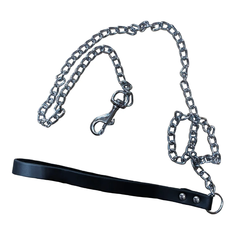 4DOG Lesa pentru Caine din Metal si Piele, Negru, Nr. 0, 1.6 90 cm