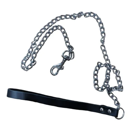 4DOG Lesa pentru Caine din Metal si Piele, Negru, Nr. 4, 3.5 90 cm