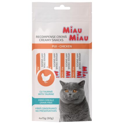 Recompense Cremoase Pisica Adult, MIAU MIAU Creamy Snacks, Pui, 4x15g