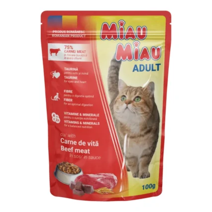 MIAU MIAU Hrana Umeda Pisica Adult, Vita in sos, 100g