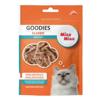 Recompense pentru Pisica Adult, MIAU MIAU Goodies Classic, Dried Fish, Ansoa, 50g