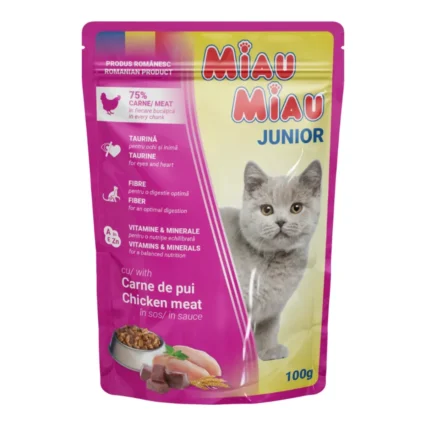 MIAU MIAU Hrana Umeda Pisica Junior, Pui in sos, 100g