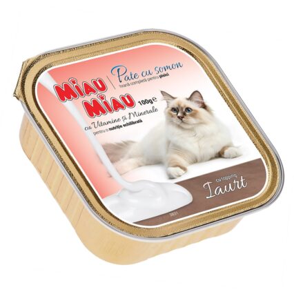 Hrana Umeda Pisica Adult, MIAU MIAU Pate, Somon cu Topping de Iaurt, 100g