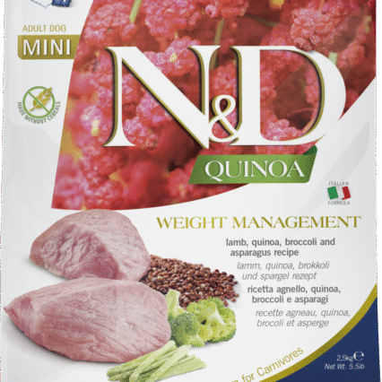 ND Quinoa Controlul Greutatii, Hrana Uscata Caine Adult, Talie Mica, Miel si Broccoli, 2.5kg