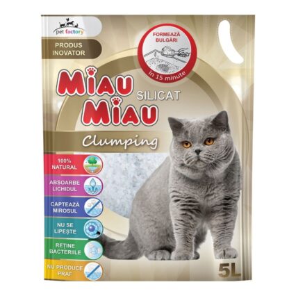 MIAU MIAU Silicat, Asternut Igienic pentru Pisica, Clumping, 5L