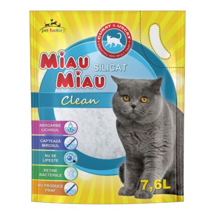 MIAU MIAU Silicat, Asternut Igienic pentru Pisica, Clean, 7.6L