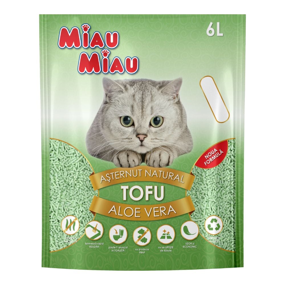 MIAU MIAU Tofu, Asternut Igienic pentru Pisica, Aloe Vera, 6L