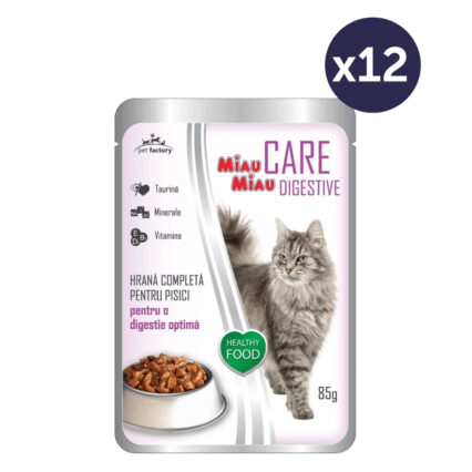 Pachet Economic MIAU MIAU Care Digestive, Hrana Umeda Pisica Adult, Miel in gelatina, 12x85g