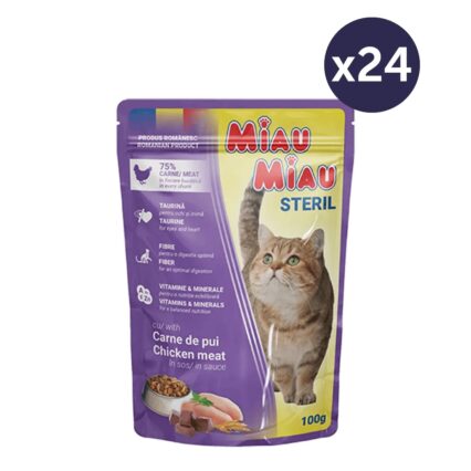 Pachet Economic MIAU MIAU Hrana Umeda Pisica Adult, Sterilizata, Pui in sos, 24x100g