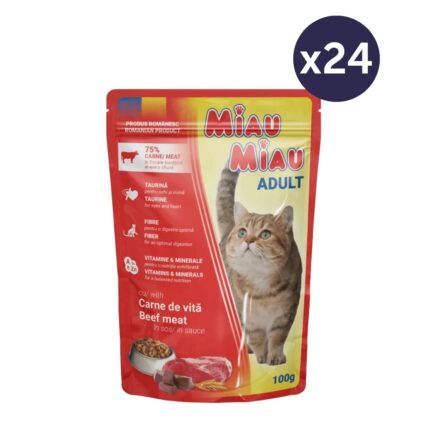 Pachet Economic MIAU MIAU Hrana Umeda Pisica Adult, Vita in sos, 24x100g