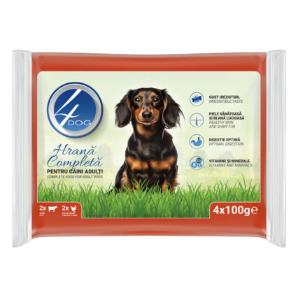 Hrana Umeda Caine Adult, 4DOG Mixt, Pui  Ficat si Vita, 4x100g