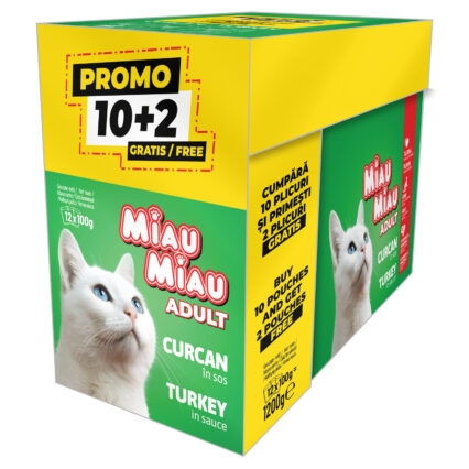 Pachet PROMO Hrana Umeda Pisica Adult, MIAU MIAU, Curcan in sos, 12x100g