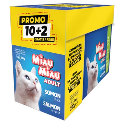 Pachet PROMO Hrana Umeda Pisica Adult, MIAU MIAU, Somon in sos, 12x100g