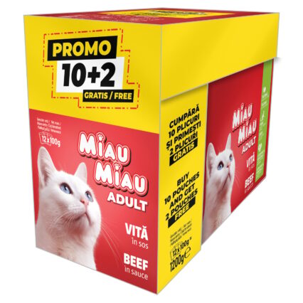 Pachet PROMO Hrana Umeda Pisica Adult, MIAU MIAU, Vita in sos, 12x100g