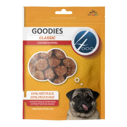 Recompense pentru Caine Adult, 4DOG GOODIES Classic, Poppers cu Pui, 100g