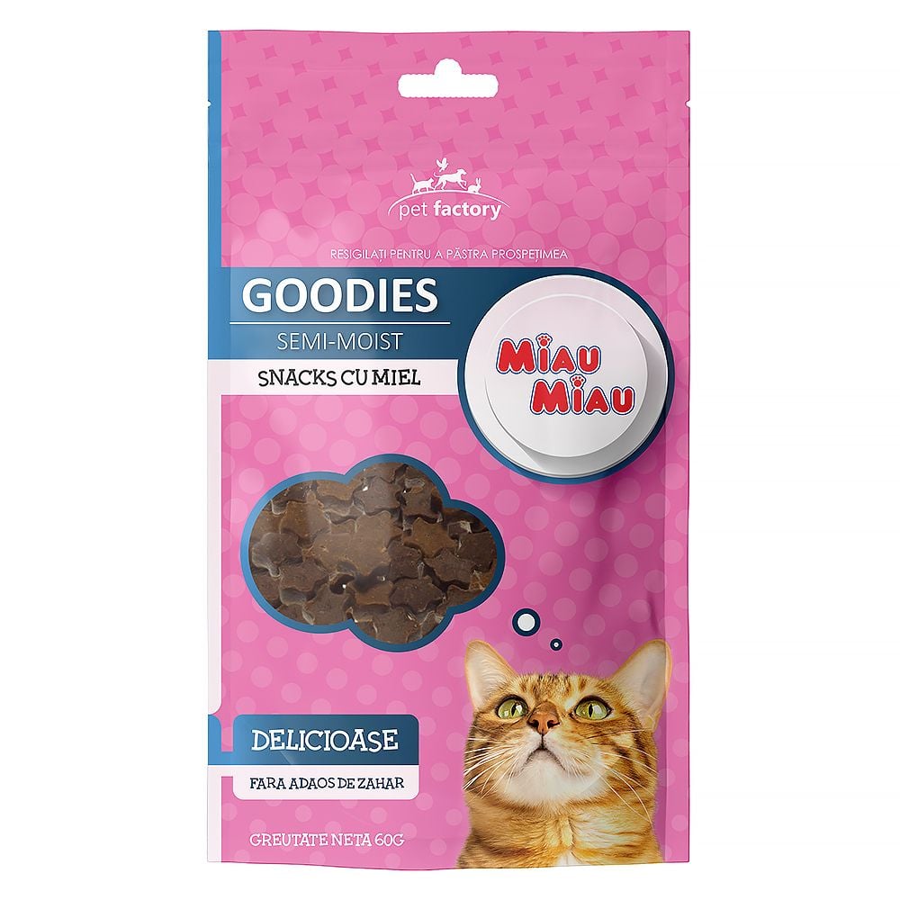Recompense pentru Pisica Adult, MIAU MIAU Goodies Snacks, Stelute, Miel, 60g