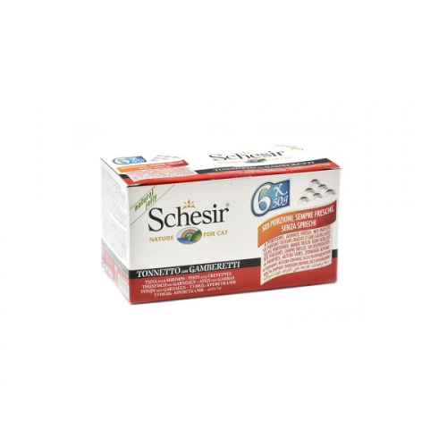 Hrana umeda pentru pisici Schesir Ton si Creveti 6x50 gr