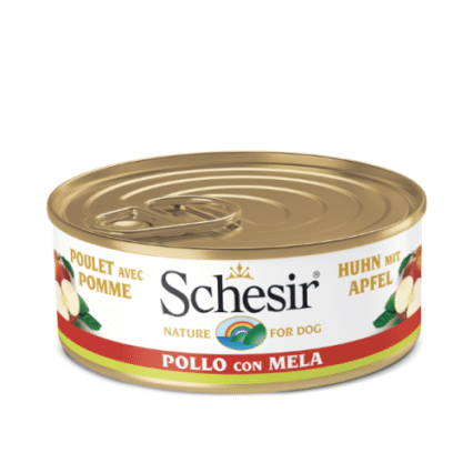 Hrana umeda pentru caini Schesir adult cu pui si mere 150 g
