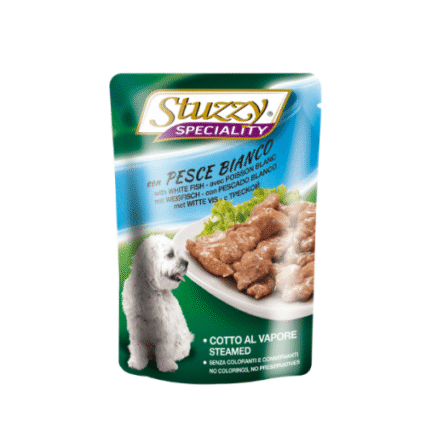 Hrana umeda pentru caini Stuzzy Adult cu peste alb 100 g