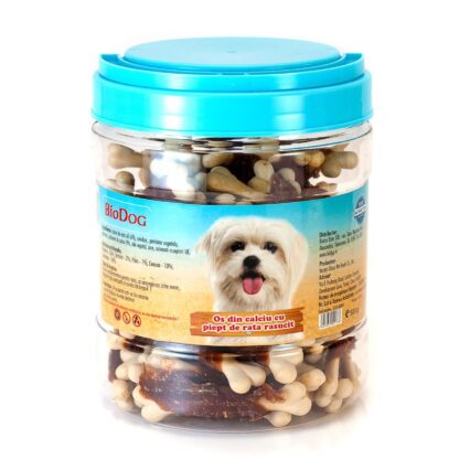 RECOMPENSE PENTRU CAINI BIODOG OS DIN CALCIU CU PIEPT DE RATA 500GR/DE-08H