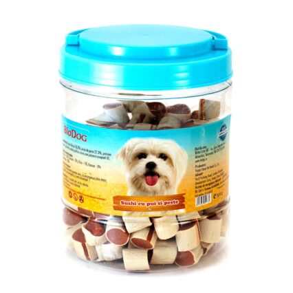 RECOMPENSE PENTRU CAINI BIODOG SUSHI CU PUI SI PESTE 500GR/CC-02S