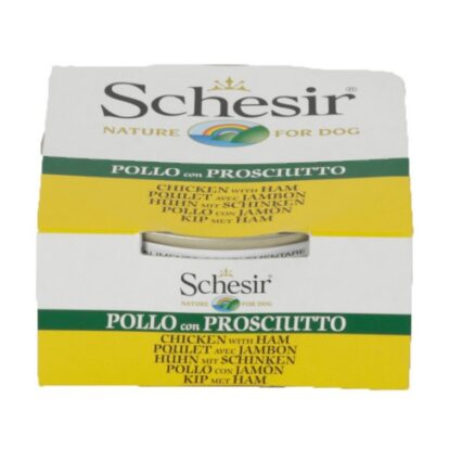 Hrana umeda pentru caini Schesir cu pui si jambon 150 g