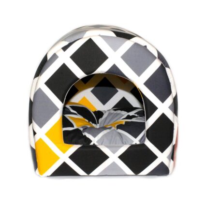 CULCUS TEXTIL PENTRU CAINI SI PISICI TUNEL BLACK-WHITE-YELLOW 42x38x38/60005912.BWY