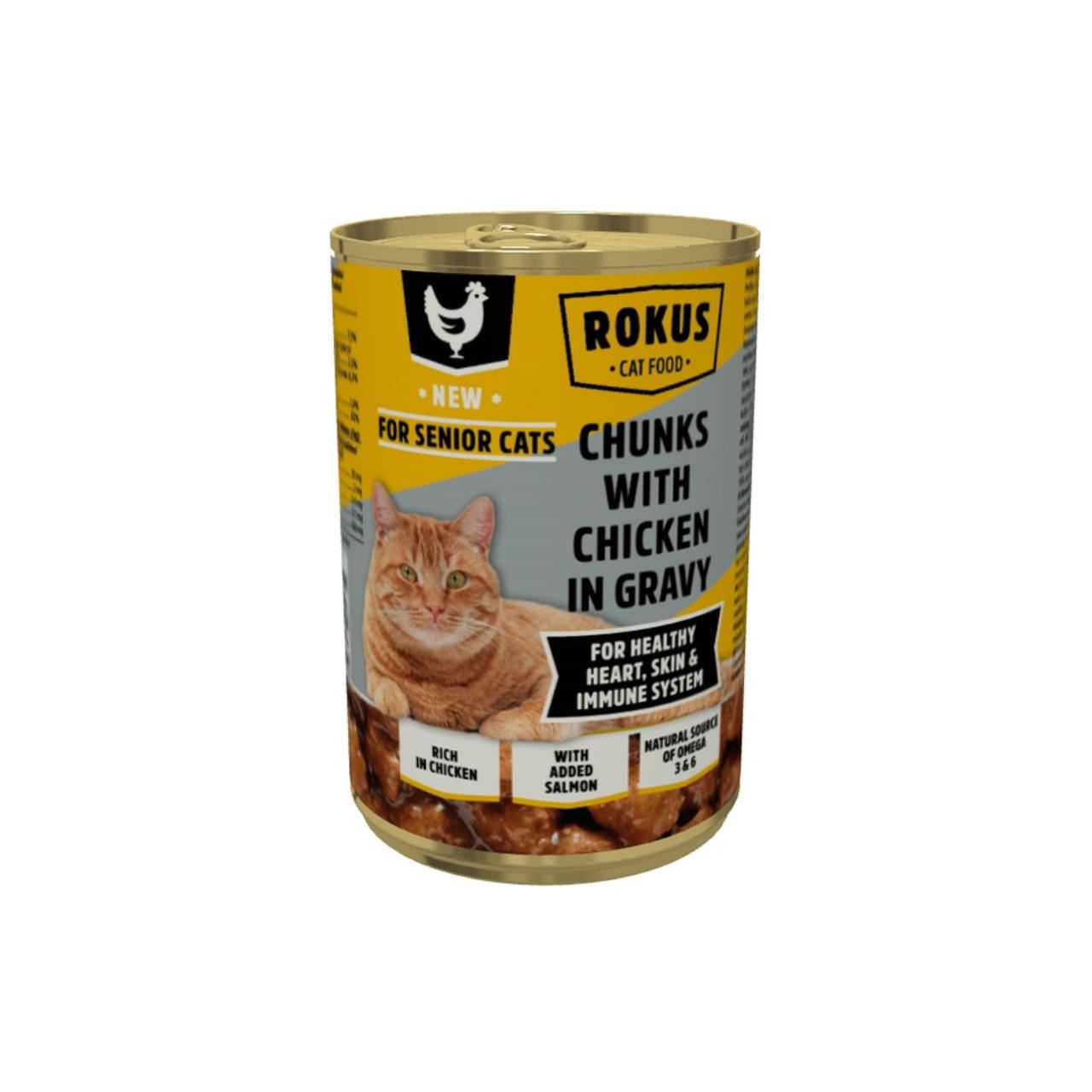 HRANA UMEDA PENTRU PISICI IN VARSTA 7+ ROKUS CONSERVA PUI IN SOS 415GR