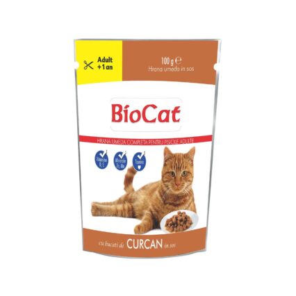 HRANA UMEDA PENTRU PISICI BIOCAT PLIC CURCAN IN SOS 100G