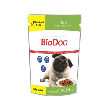 HRANA UMEDA PENTRU CAINI BIODOG PLIC MINI ADULT CURCAN IN SOS 100G