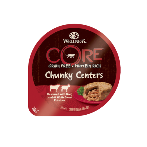Hrana umeda pentru caini Wellness Core Chunky cu vita miel si cartof dulce 170 g