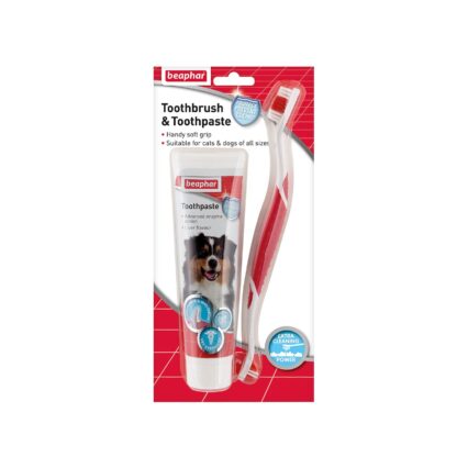KIT DENTAR PASTA+PERIUTA PENTRU CAINI DE TALIE MARE SI PISICI BEAPHAR 100G