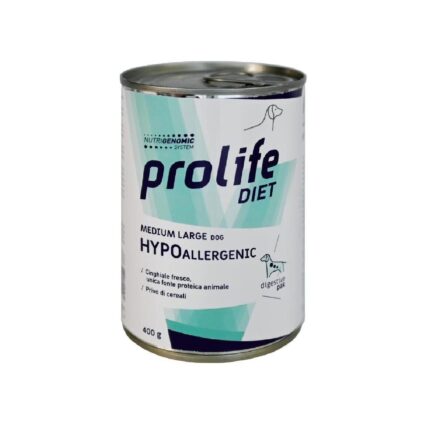 DIETA VETERINARA UMEDA PROLIFE HYPOALLERGENIC PENTRU CAINI DE TALIE MEDIE/MARE CONSERVA 400G