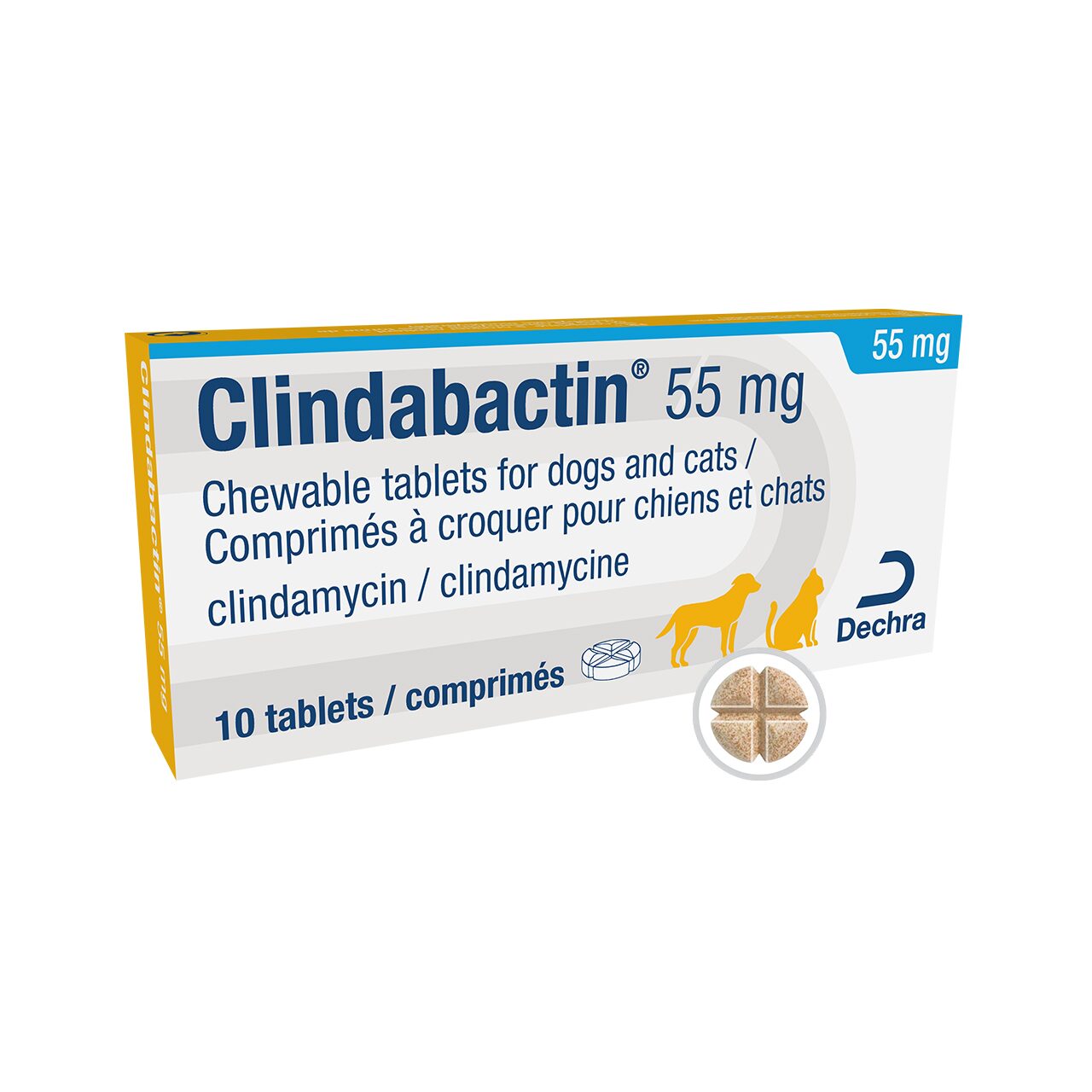 DECHRA CLINDABACTIN 55MG 10CP DUBLU-DIVIZIBILE ANTIINFECTIOASE ORALE CAINI SI PISICI
