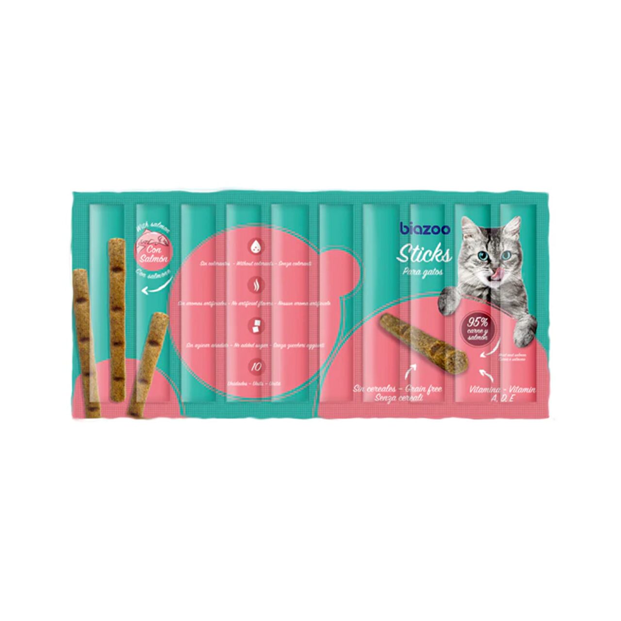 BIOZOO RECOMPENSE PENTRU PISICI STICKS CU SOMON 10BUC 50G